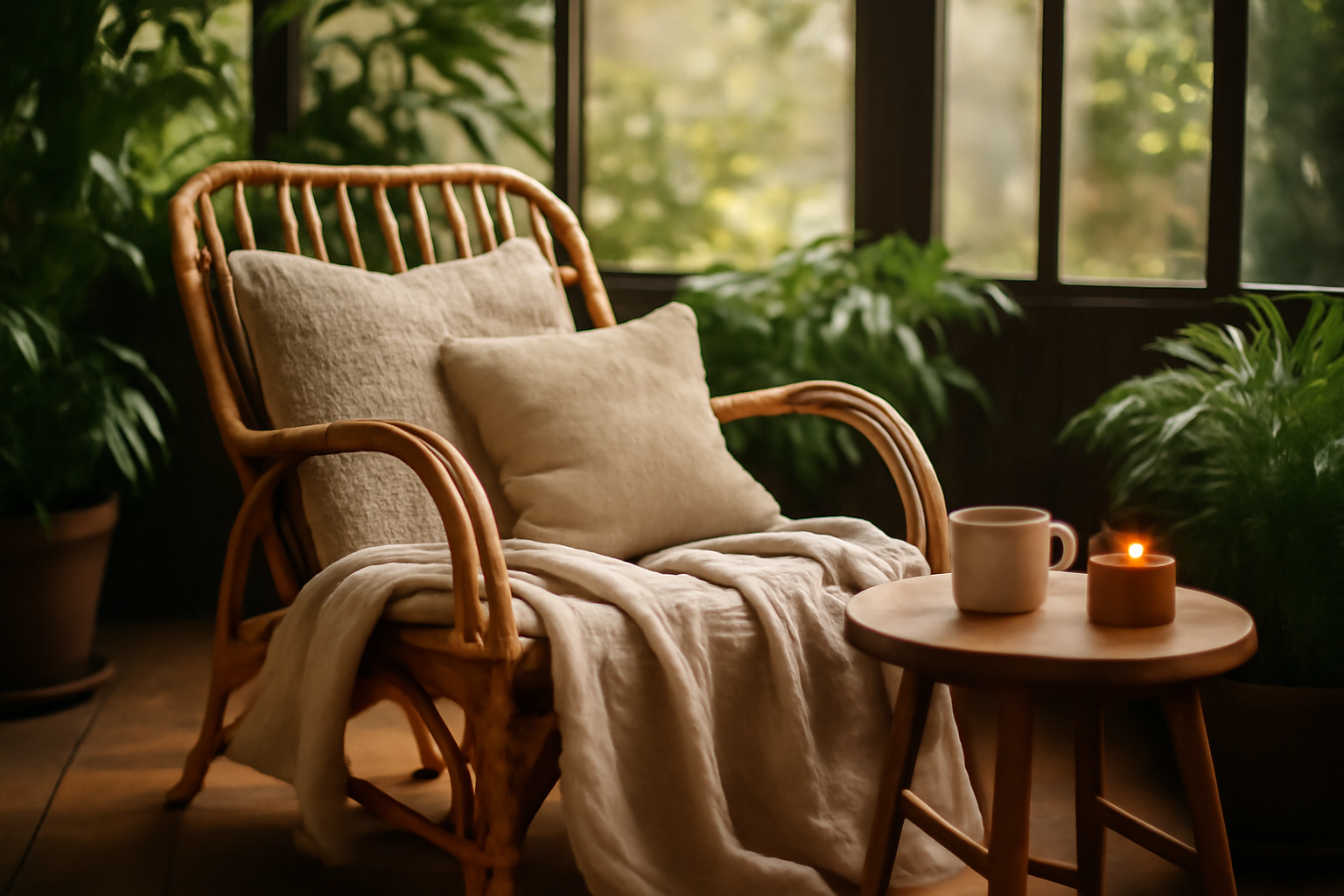 Décoration véranda cosy : luminaires doux, coussins et touches naturelles pour une ambiance cocooning