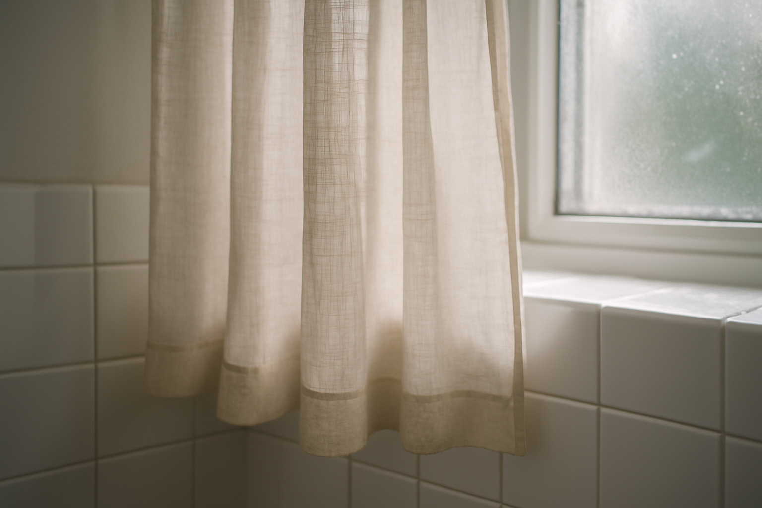 Rideau de salle de bain blanc anti-humidité, protège de l'eau tout en diffusant la lumière