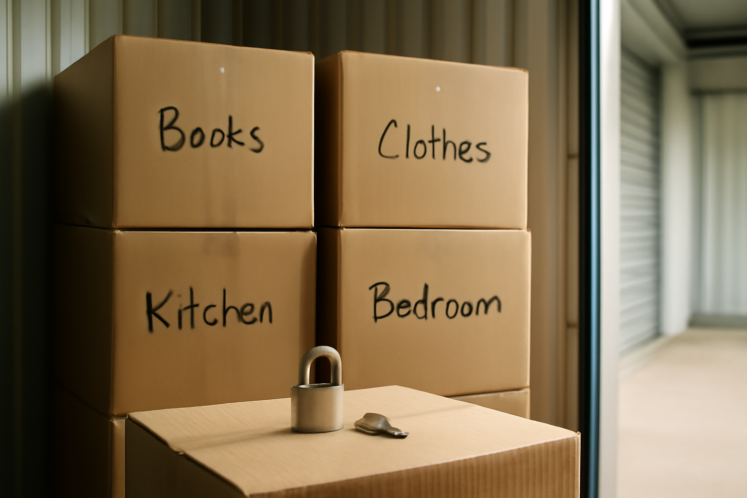 Intérieur d'un box de self-stockage propre et climatisé, idéal pour meubles, archives et rangement temporaire