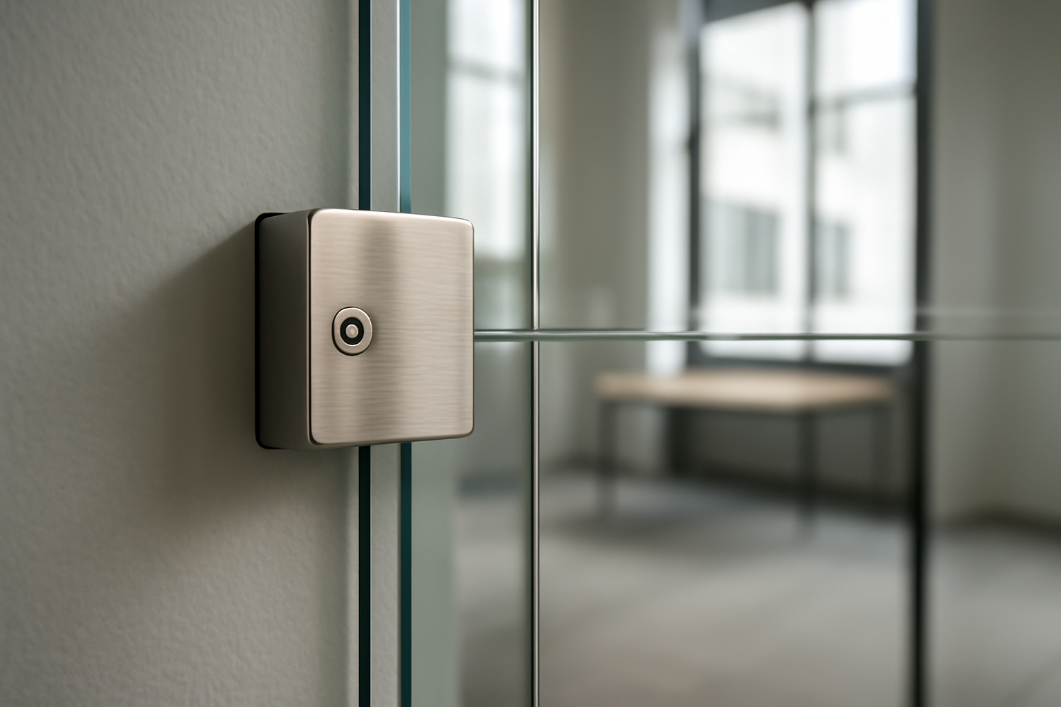 Vitrage cloison transparent séparant espaces de travail, cadre aluminium minimaliste et performance acoustique